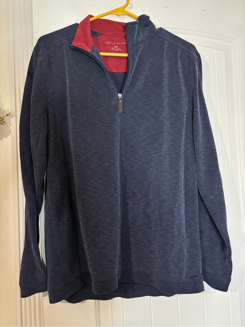 Men's Navy Quarter-Zip Sweater with Red Contrast Collar